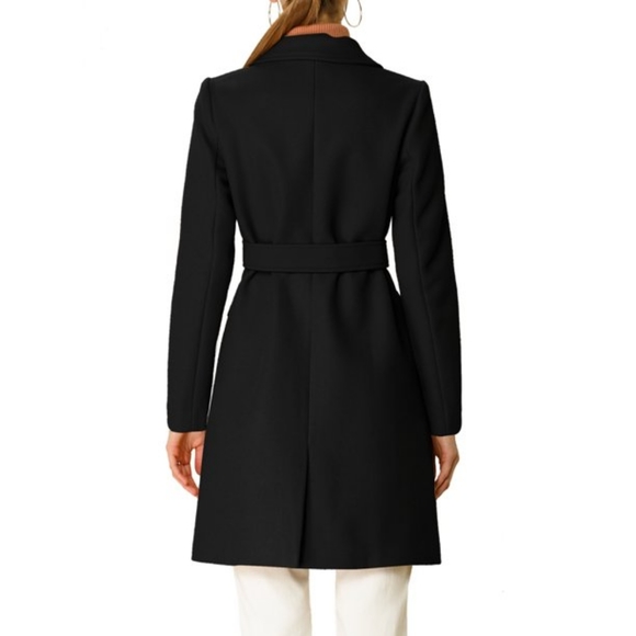 🅽🆆🆃 $86 Allegra K Women's Notch Lapel Double Breasted Belted Trenchcoat - Picture 3 of 9